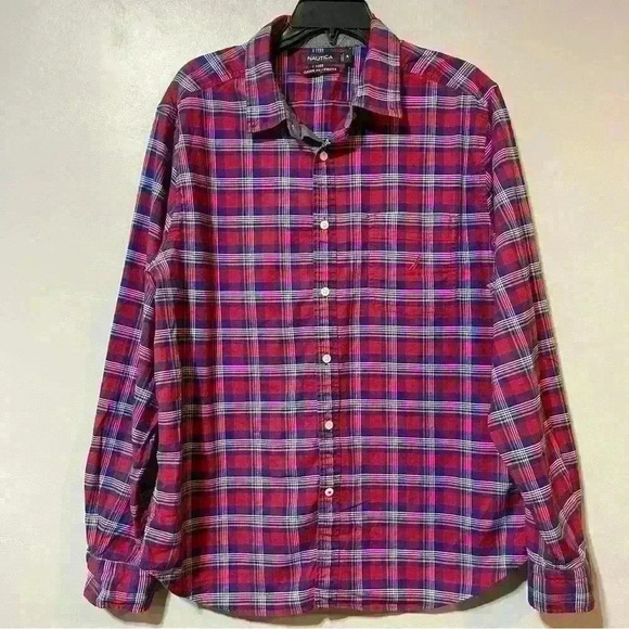 Nautica Other - Nautica Shirt Men's Red - Blue Plaid Cotton Classic Fit  Stretch Button-Down XL